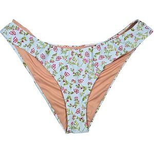 J Crew Cheeky Bikini Bottoms Floral Print Blue Pink High Leg Size L